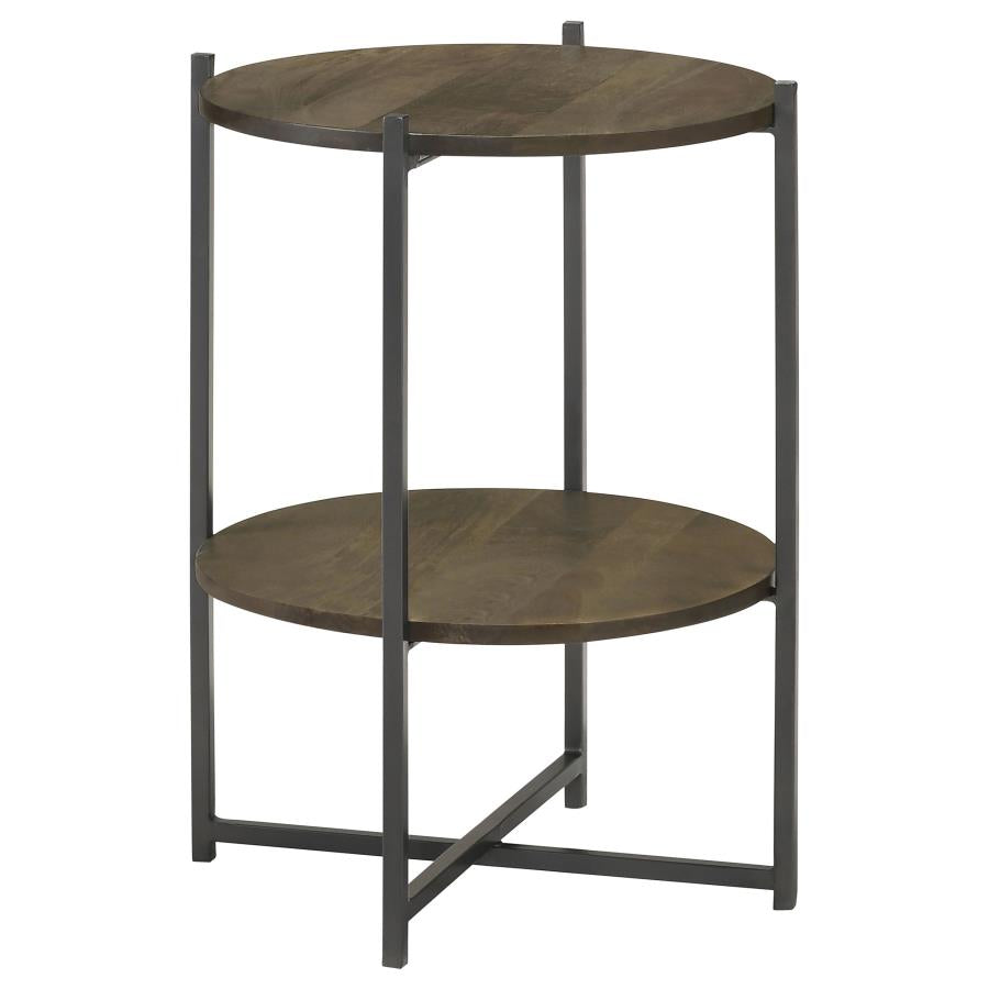 Axel Round Accent Table with Open Shelf Natural and Gunmetal - 935993
