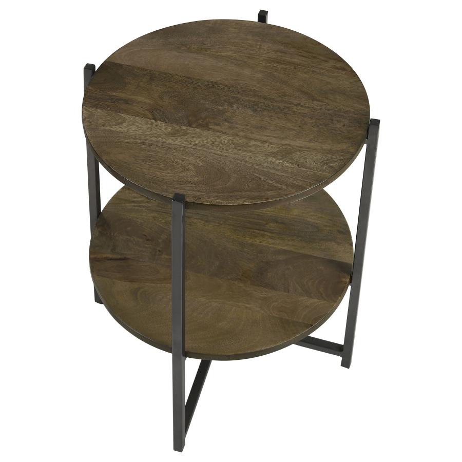 Axel Round Accent Table with Open Shelf Natural and Gunmetal - 935993