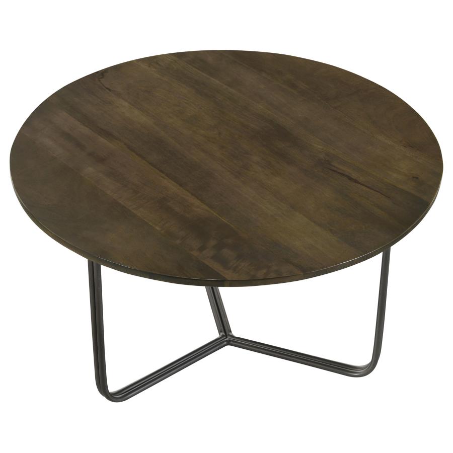 Yaritza Round Mango Wood Coffee Table Natural and Gunmetal - 935995