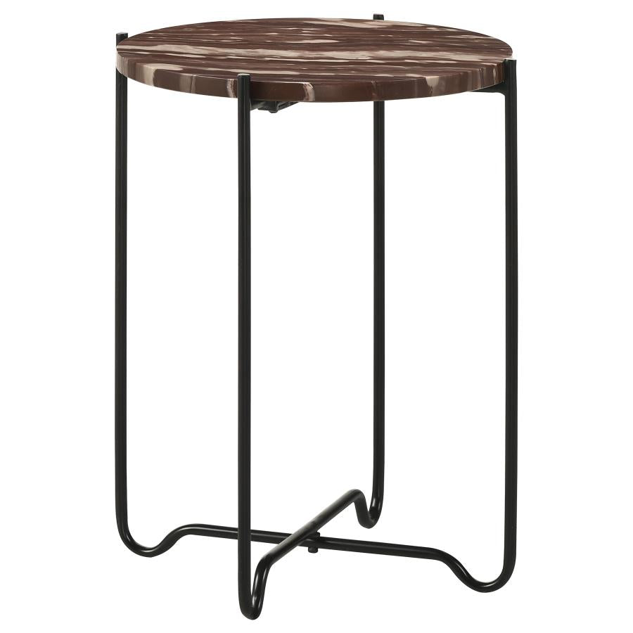Latifa Round Marble Top Accent Side Table Red and Black - 936010