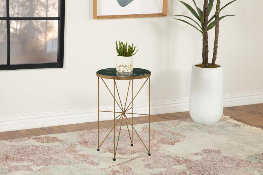 Eliska Round Green Marble Top Accent Side Table Antique Gold - 936061