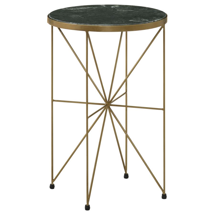 Eliska Round Green Marble Top Accent Side Table Antique Gold - 936061
