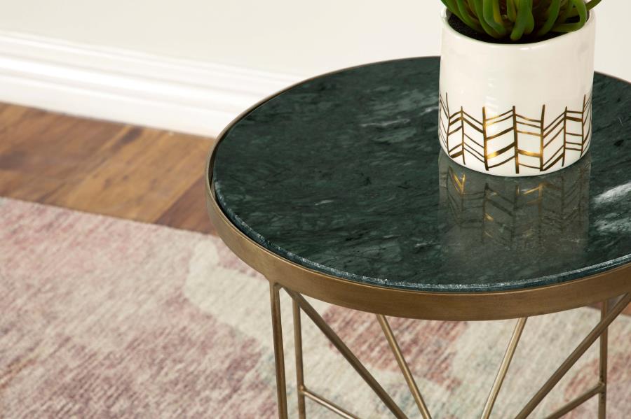 Eliska Round Green Marble Top Accent Side Table Antique Gold - 936061