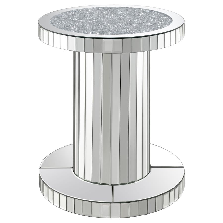 Dorielle Round Mirrored Acrylic Crystal Side Table Silver - 936125
