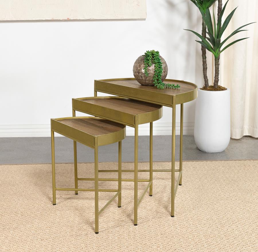 Tristen 3-Piece Demilune Nesting Table Brown and Gold - 936156