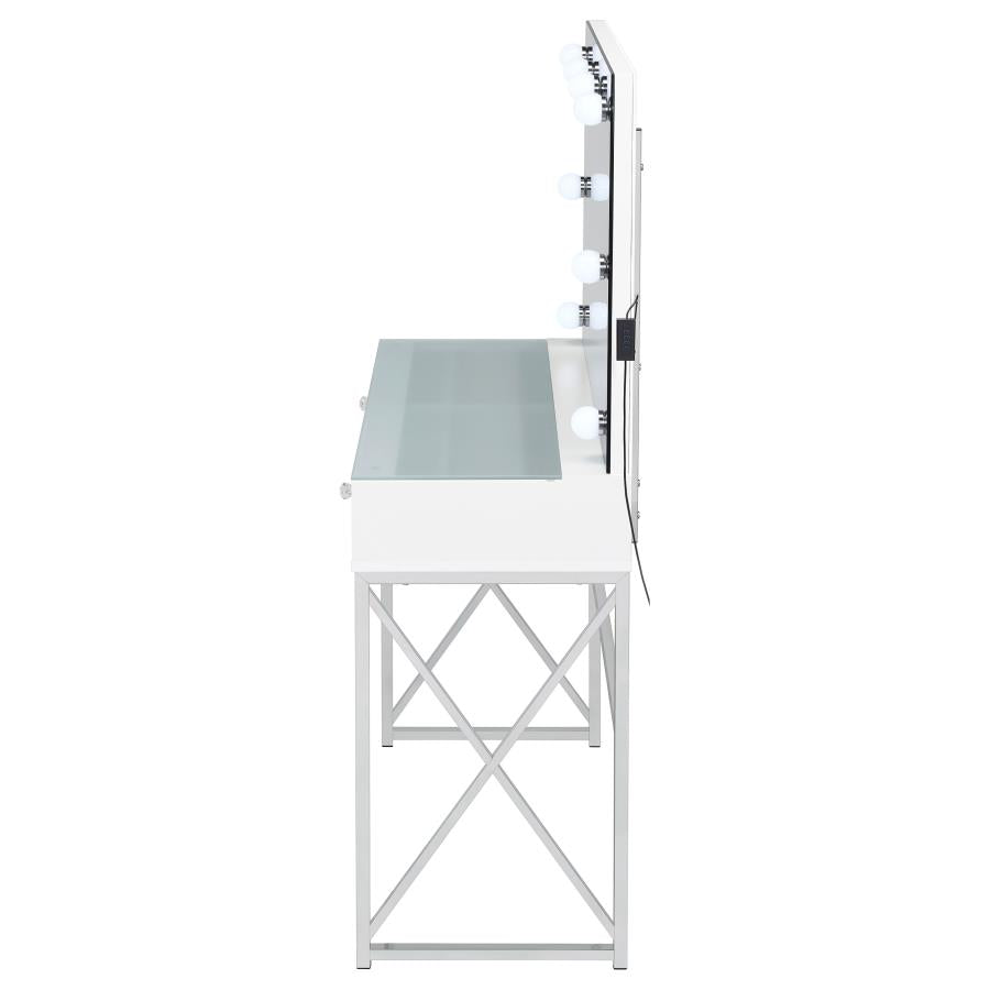 Eliza Vanity Set with Lighting & Stool White and Chrome - 936164