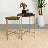 Malka 2-piece Round Wood Nesting Table Dark Brown and Gold - 936168