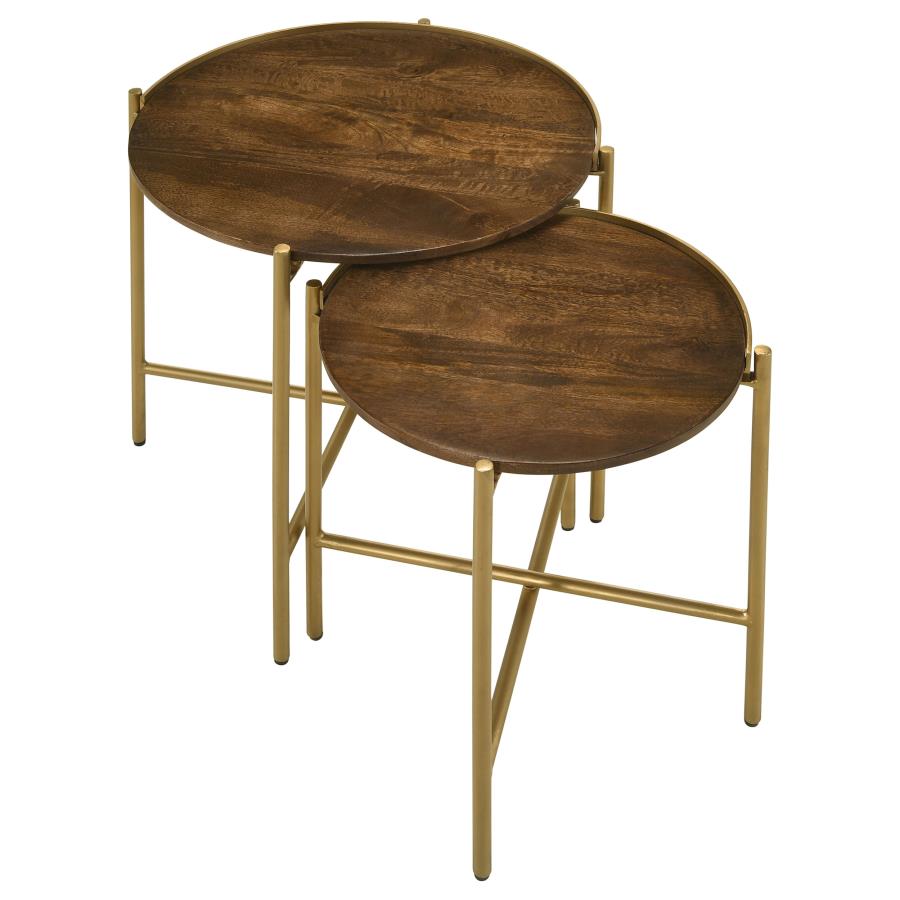 Malka 2-piece Round Wood Nesting Table Dark Brown and Gold - 936168