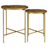 Malka 2-piece Round Wood Nesting Table Dark Brown and Gold - 936168