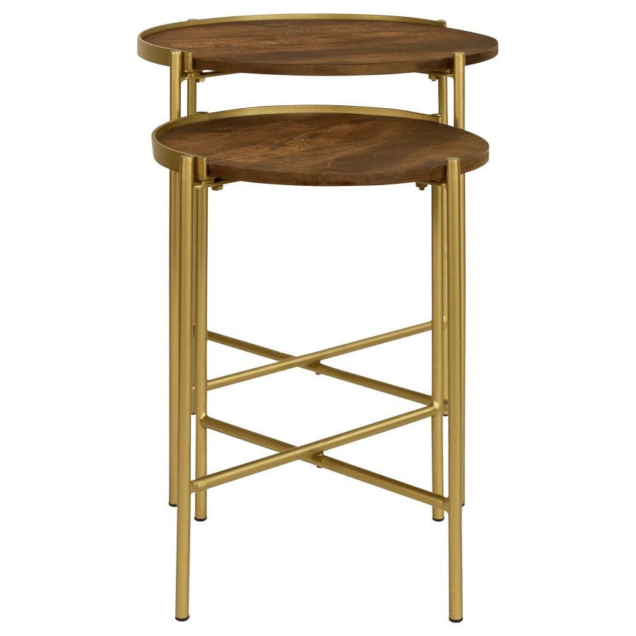 Malka 2-piece Round Wood Nesting Table Dark Brown and Gold - 936168