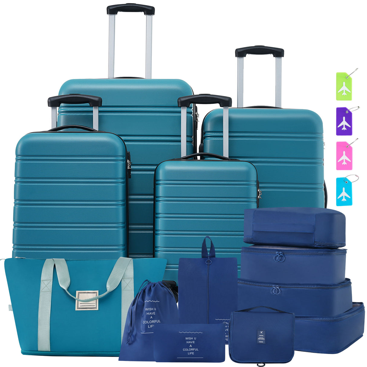 Hardshell Luggage Sets 4 Pieces + Bag Spinner Suitcase With Tsa Lock Lightweight - 16" / 20" / 24" / 28" Luggages