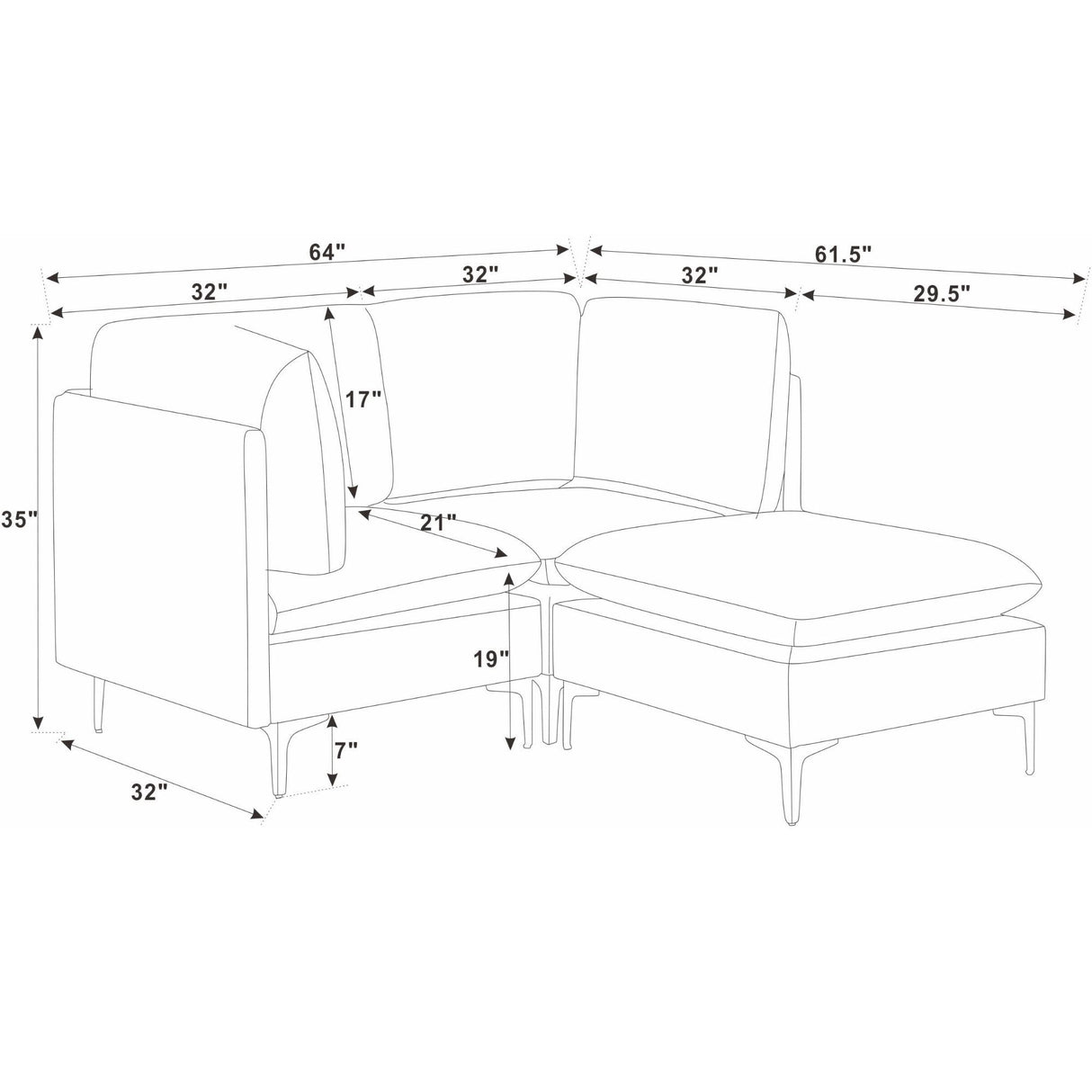 Upholstered Modular Sectional & Tall Legs