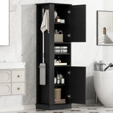 Tall Freestanding Bathroom Storage Cabinet With Adjustable Shelves And Side Hooks Board, Rectangle Design