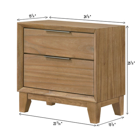 1 Piece 2 Drawer Nightstand - Natural Wood