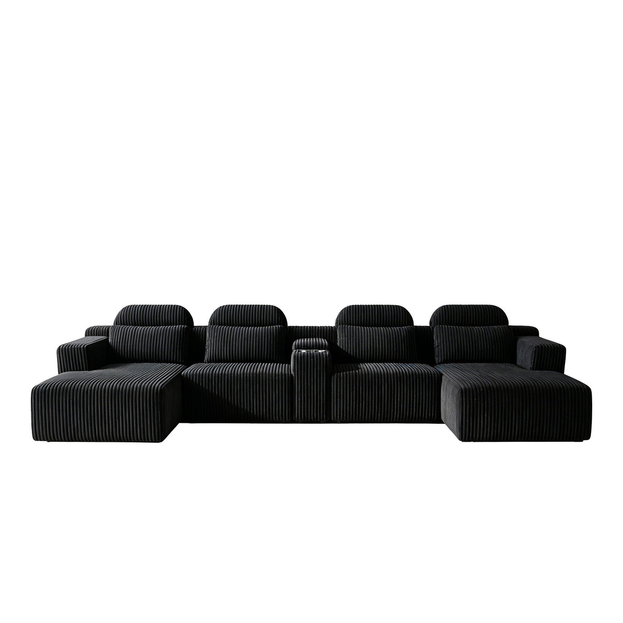 U-Shaped Sectional Sofa With Chaise Lounge And Cup Holders