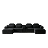 U-Shaped Sectional Sofa With Chaise Lounge And Cup Holders