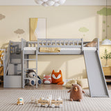 Loft Stairway Bed With 2 Drawers, Convertible Ladder And Slide