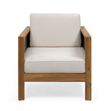 Outdoor Acacia Wood Club Chair With Wicker Accents