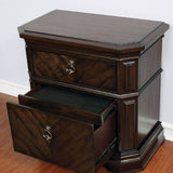 Nightstand With Carved Details, 2 Drawer - Espresso