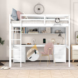 Loft Bed With Desk, Cabinets, Drawers, Charging Station And Bedside Tray