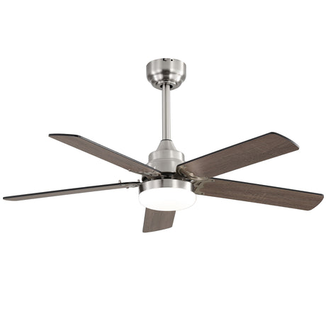42" Ceiling Fan With Reversible DC Motor, LED Light, 5 Blade Design - Nickel