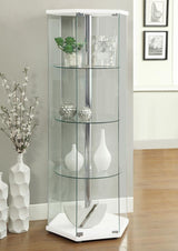 Zahavah 4-shelf Hexagonal Clear Glass Curio Cabinet White - 950001