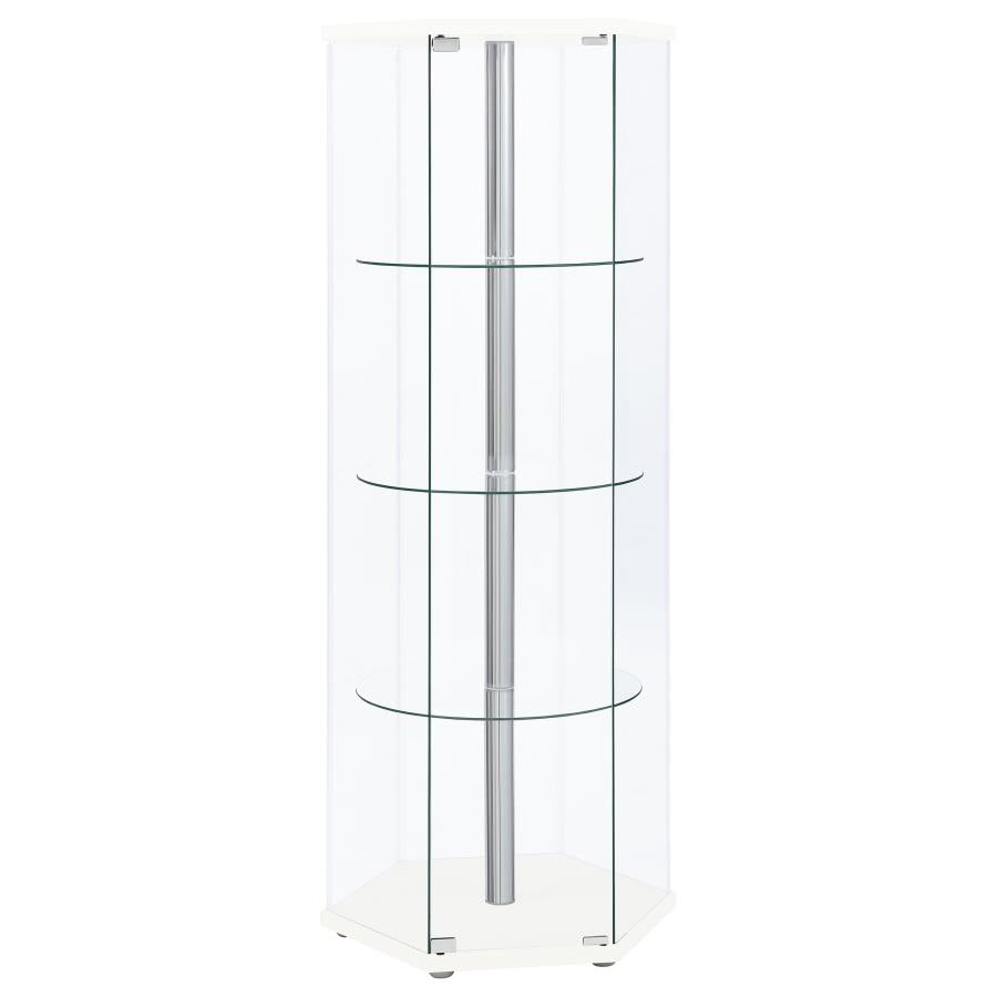 Zahavah 4-shelf Hexagonal Clear Glass Curio Cabinet White - 950001