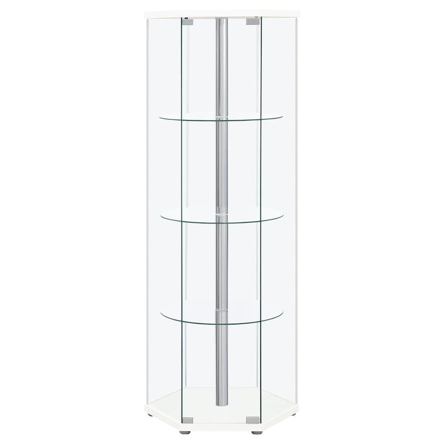 Zahavah 4-shelf Hexagonal Clear Glass Curio Cabinet White - 950001