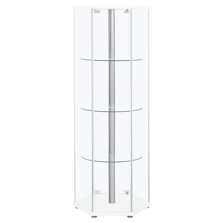Zahavah 4-shelf Hexagonal Clear Glass Curio Cabinet White - 950001