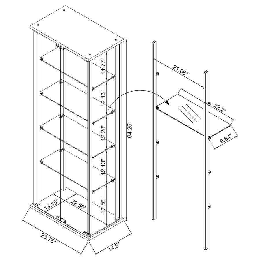 Delphinium 5-shelf Clear Glass Curio Display Cabinet Black - 950170