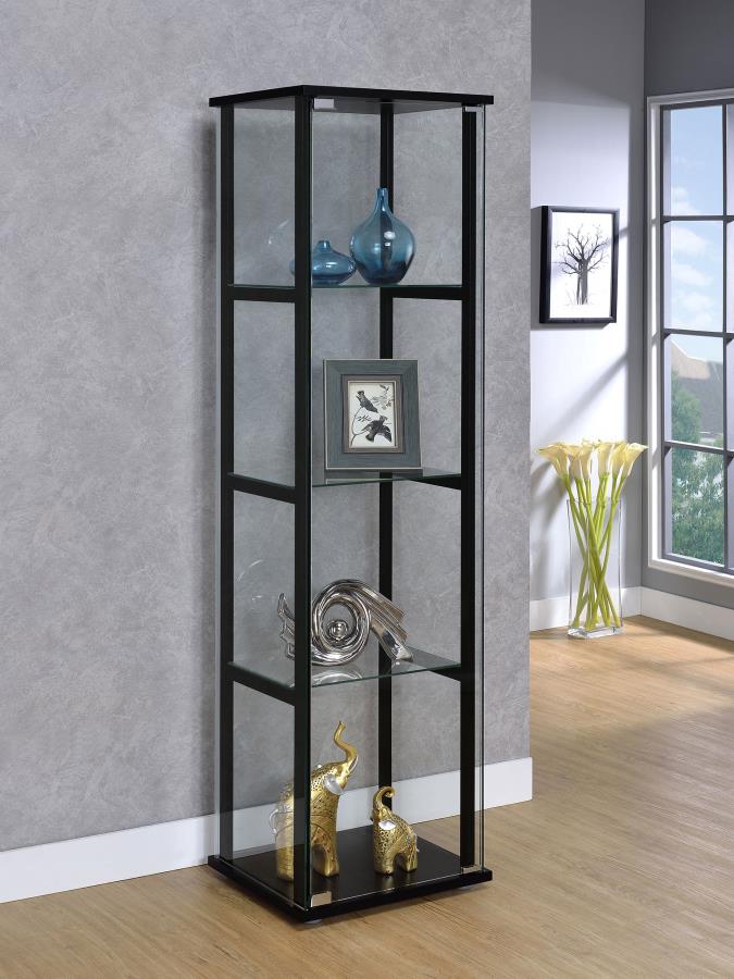 Cyclamen 4-shelf Clear Glass Curio Display Cabinet Black - 950171