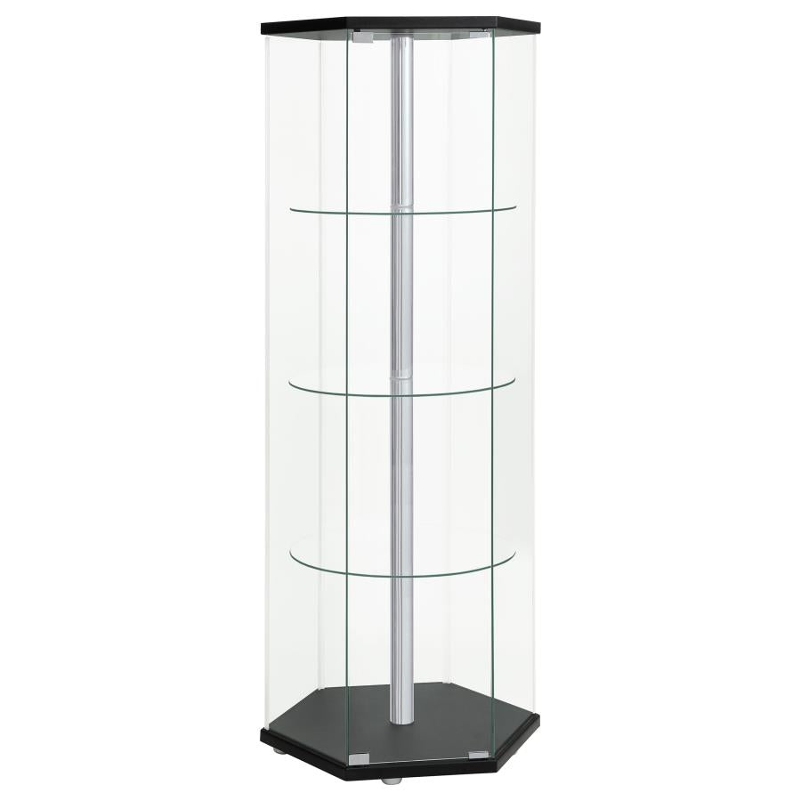 Zahavah 4-shelf Hexagonal Clear Glass Curio Cabinet Black - 950276