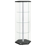 Zahavah 4-shelf Hexagonal Clear Glass Curio Cabinet Black - 950276