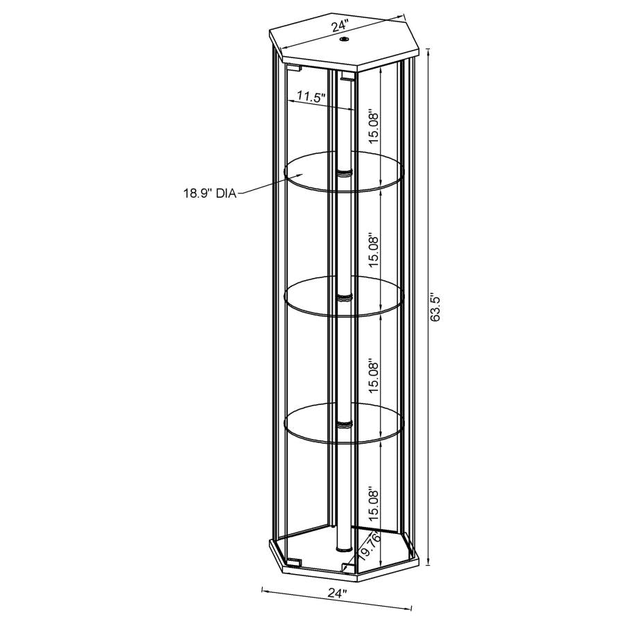 Zahavah 4-shelf Hexagonal Clear Glass Curio Cabinet Black - 950276