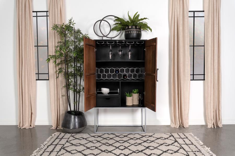 Borman 2-door Home Bar Cabinet Wine Storage Walnut and Black - 950318
