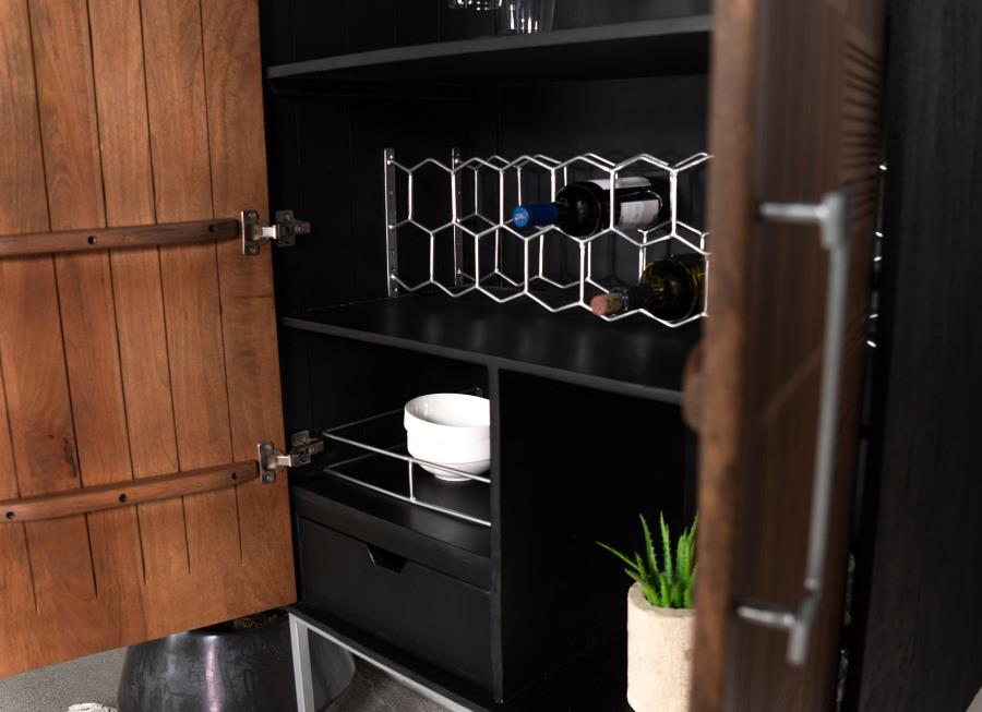 Borman 2-door Home Bar Cabinet Wine Storage Walnut and Black - 950318