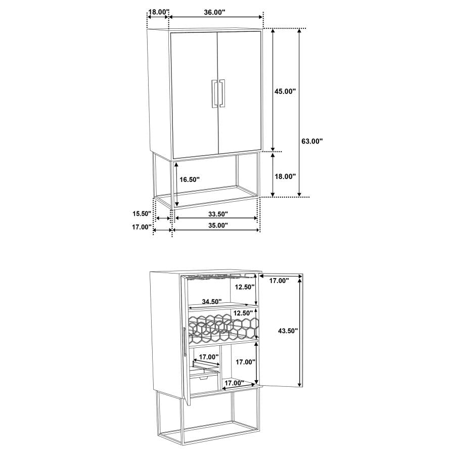 Borman 2-door Home Bar Cabinet Wine Storage Walnut and Black - 950318