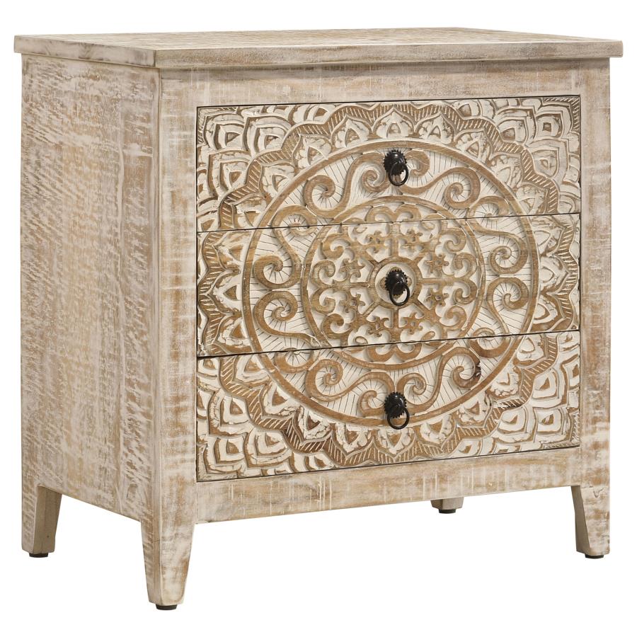 Mariska 3-drawer Wood Mandala Cabinet Distressed White - 950390