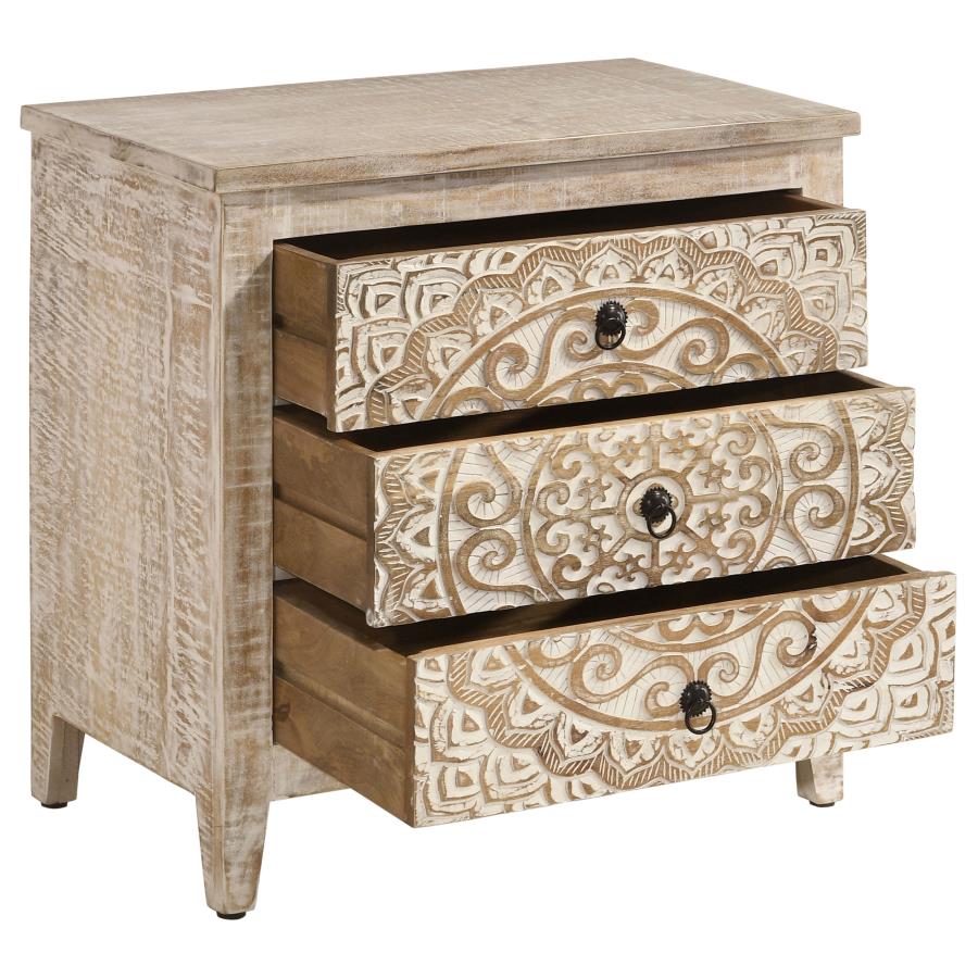 Mariska 3-drawer Wood Mandala Cabinet Distressed White - 950390