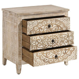 Mariska 3-drawer Wood Mandala Cabinet Distressed White - 950390