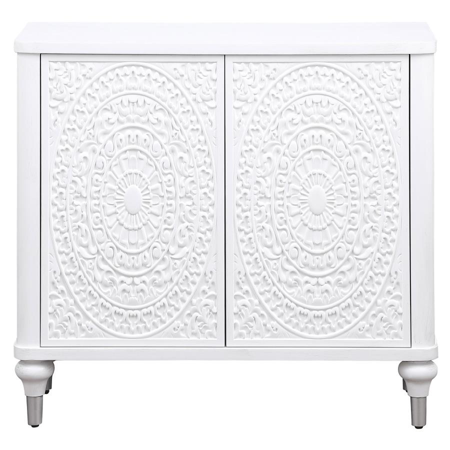 Cardella 2-door Mandala Accent Cabinet Distressed White - 950411