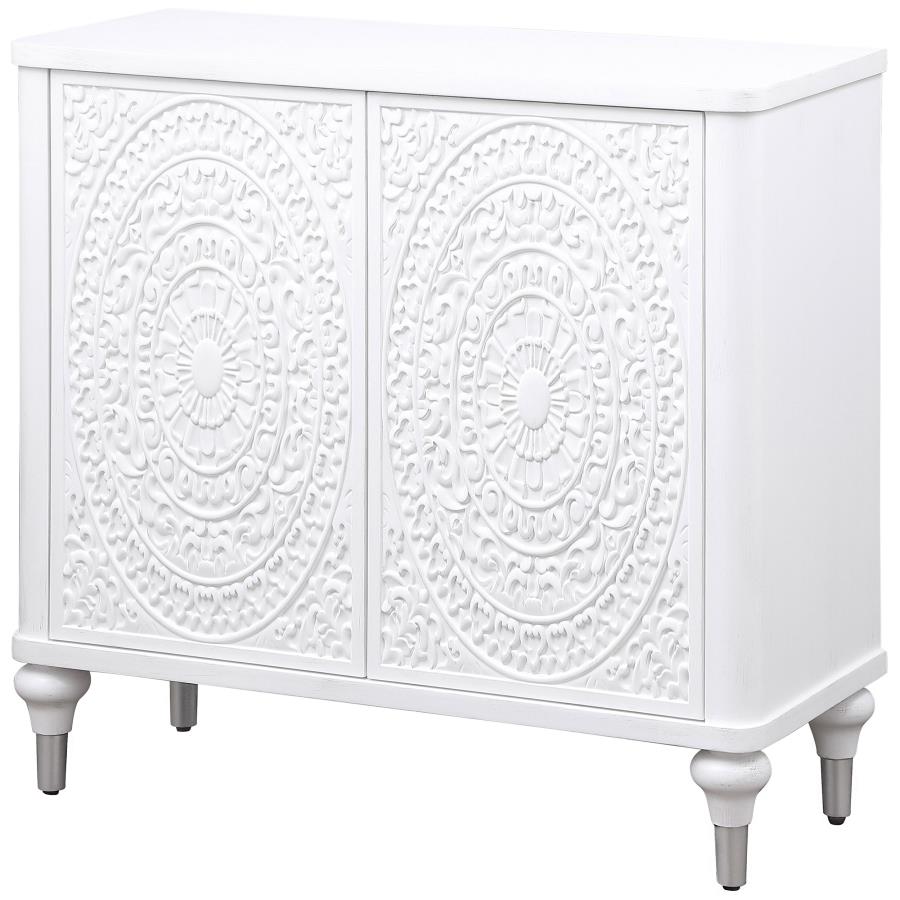 Cardella 2-door Mandala Accent Cabinet Distressed White - 950411