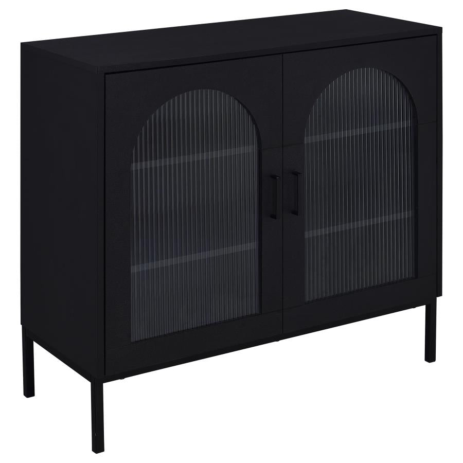 Jess 2-door Arched Fluted Glass Accent Cabinet Black - 950420