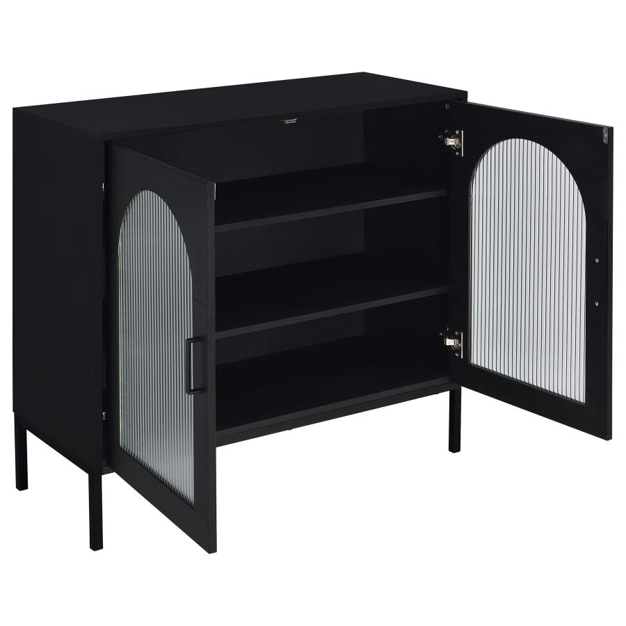 Jess 2-door Arched Fluted Glass Accent Cabinet Black - 950420