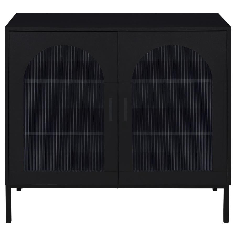 Jess 2-door Arched Fluted Glass Accent Cabinet Black - 950420