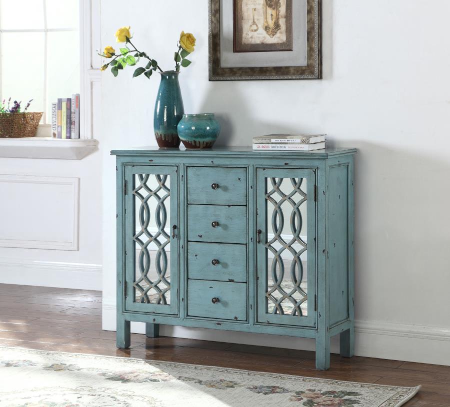 Rue 4-drawer Wood Trellis Accent Storage Cabinet Blue - 950736