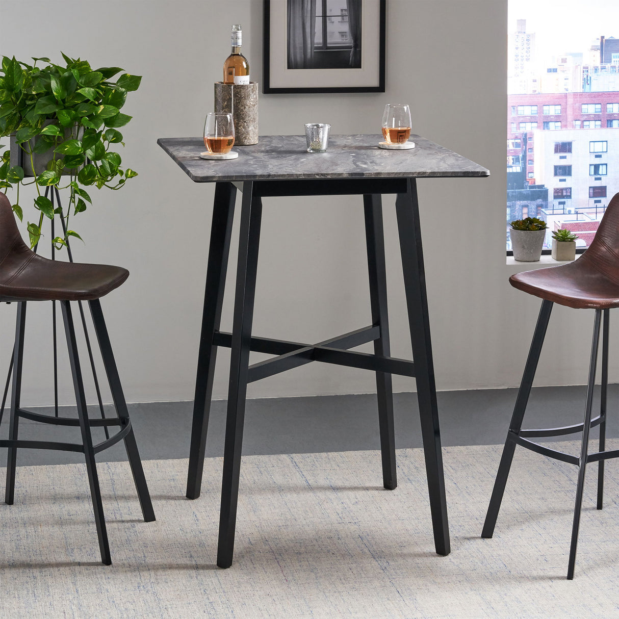 Modern Bar Height Dining Table, Rubberwood Legs And Laminate Table Top