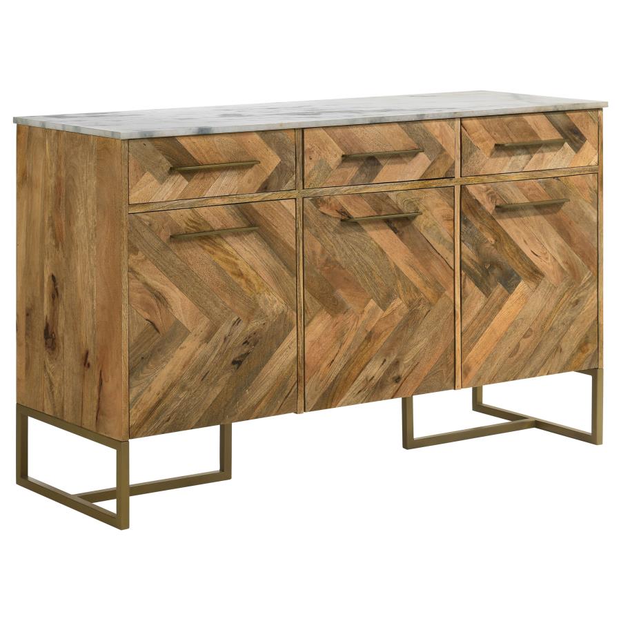 Keaton 3-door Marble Top Herringbone Accent Cabinet Natural - 951138