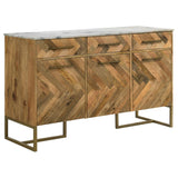Keaton 3-door Marble Top Herringbone Accent Cabinet Natural - 951138