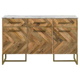 Keaton 3-door Marble Top Herringbone Accent Cabinet Natural - 951138